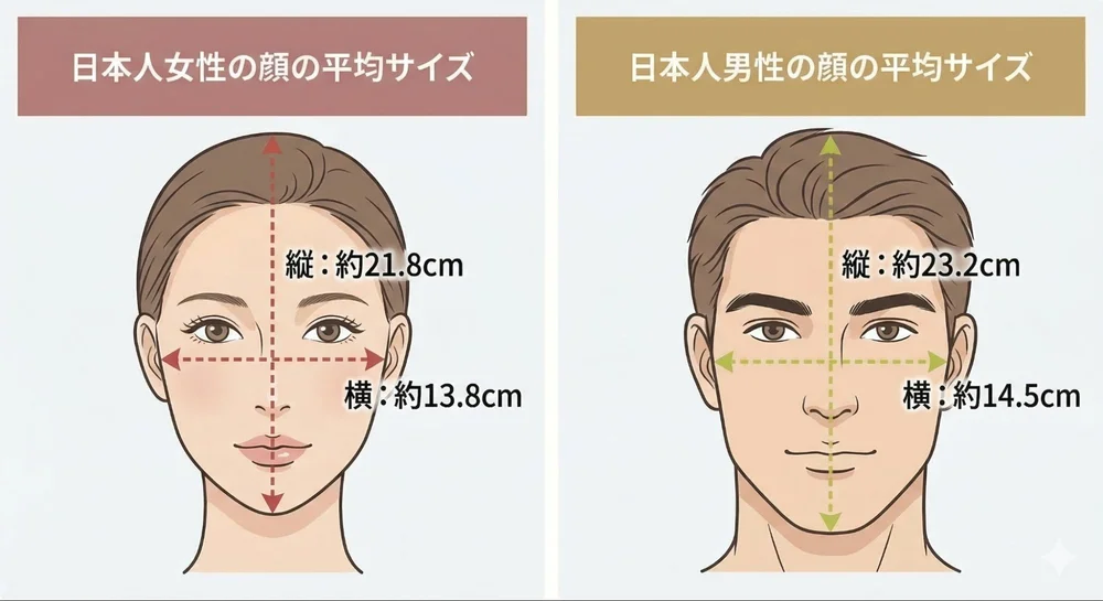日本人女性・男性の平均顔サイズ