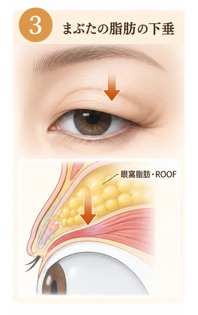 まぶたの脂肪(眼窩脂肪・ROOF)の下垂のイメージ